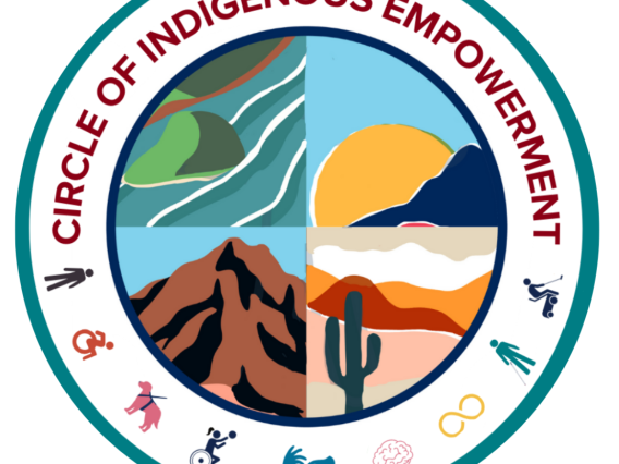 Circle of Indigenous Empowerment logo with four quadrants showing various climates and disability related icons around the perimeter