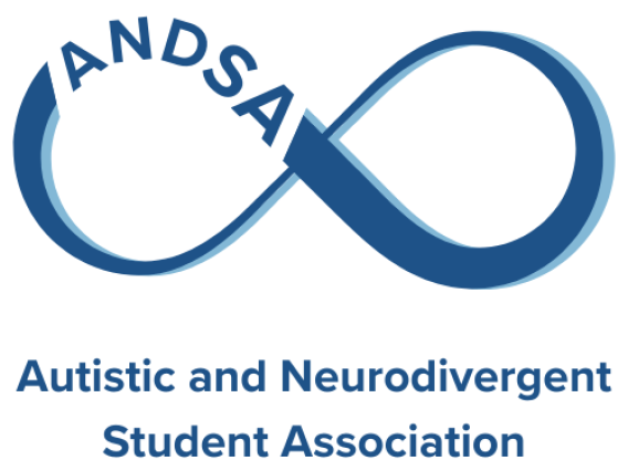 Blue infinity symbol with words ANDSA Autistic and Neurodivergent Student Association