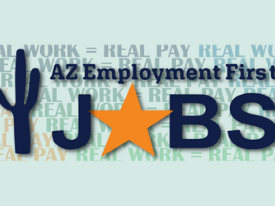 AZ Employment First logo with a saguaro on the left hand side and a light green background.