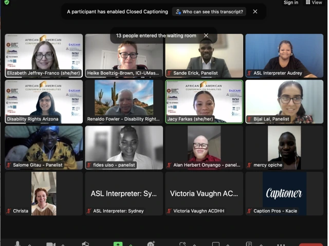 Screenshot of Zoom meeting showing video boxes of 16 participants