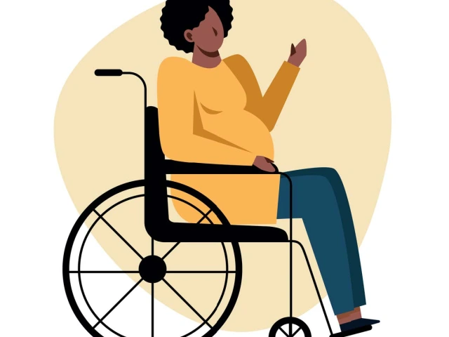 Drawing of a person sitting in a wheelchair.