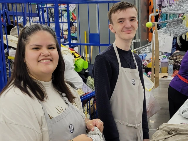 Two people working together