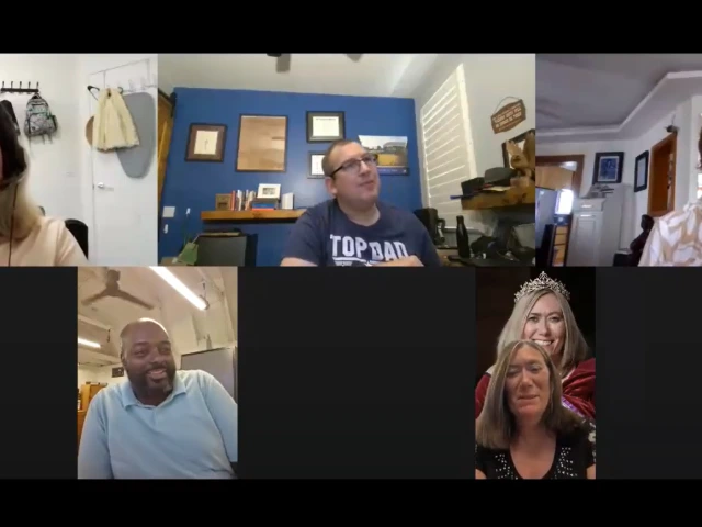 Jacqueline Cuevas, Jason Snead, Ashleigh Moon, Mark Taylor, and Sharon Sloane in Zoom windows