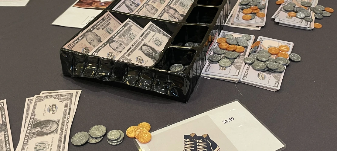 Close-up of a cash drawer.