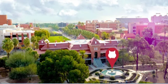 Aerial photo of buildings and trees