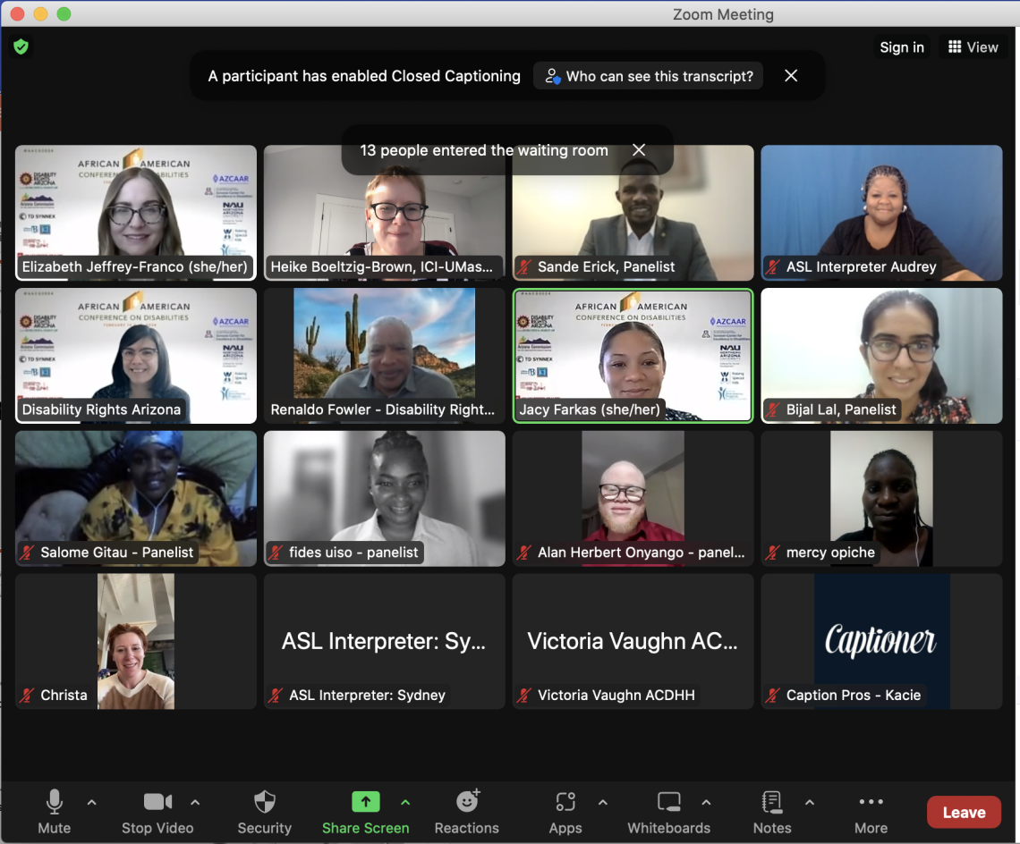 Screenshot of Zoom meeting showing video boxes of 16 participants