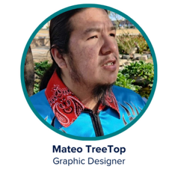 Man with long brown hair in ponytail, Mateo TreeTop, Graphic Designer