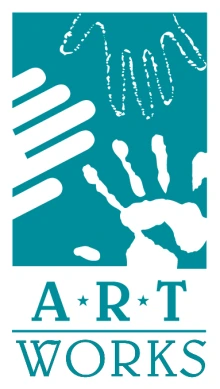 Logo for Artworks depicting several white handprints on a blue background.
