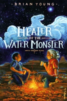 Healer of the Water Monster book cover. Image of two people talking beside a campfire